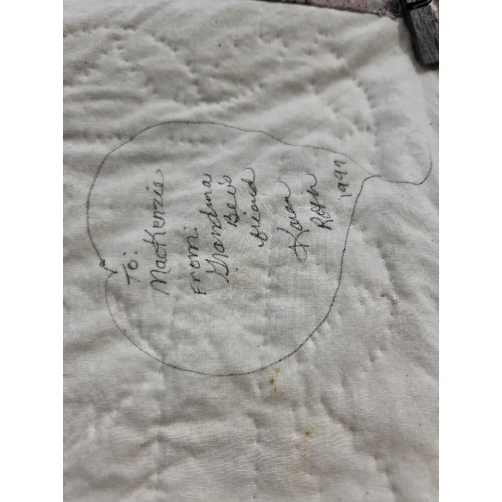 Handmade Floral Print Cotton Hand Quilted Lap Throw Coverlet Baby Quilt Rosettes